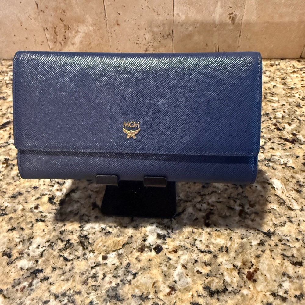 MCM Navy Blue Long Trifold Wallet